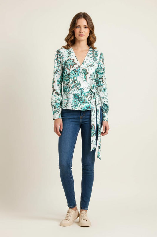 Blouse Verte et Blanche - Taille S/36