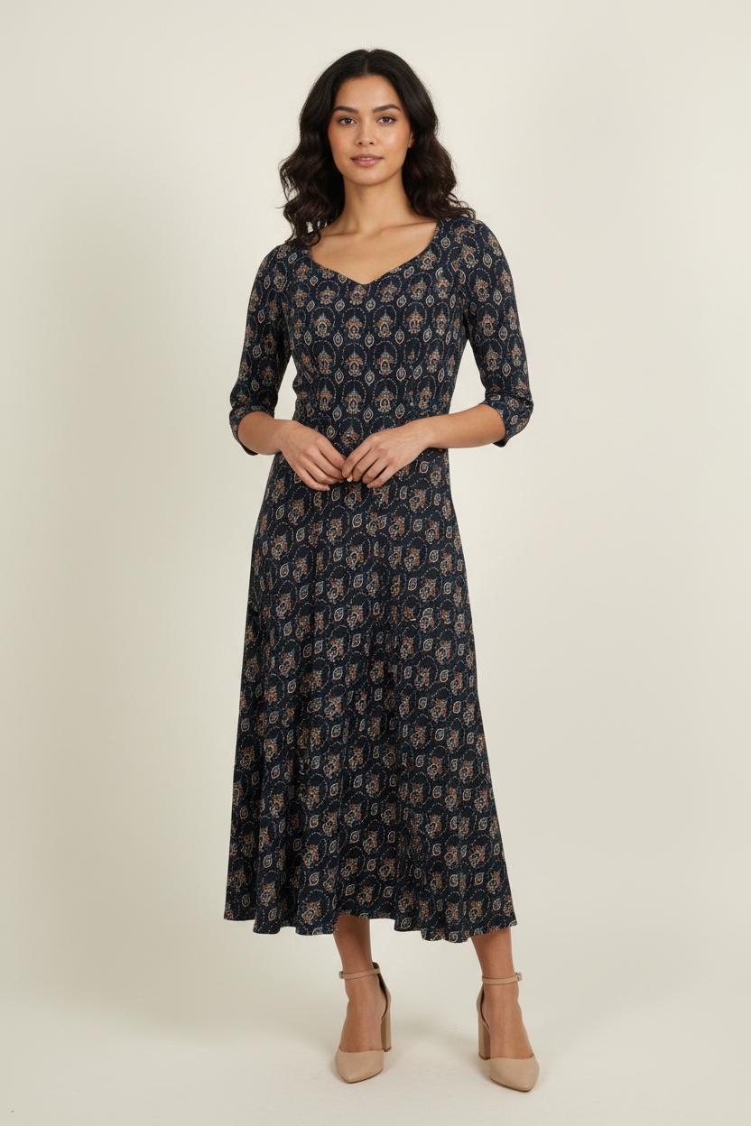 Robe Midi Bleue et Marron - Taille S/36