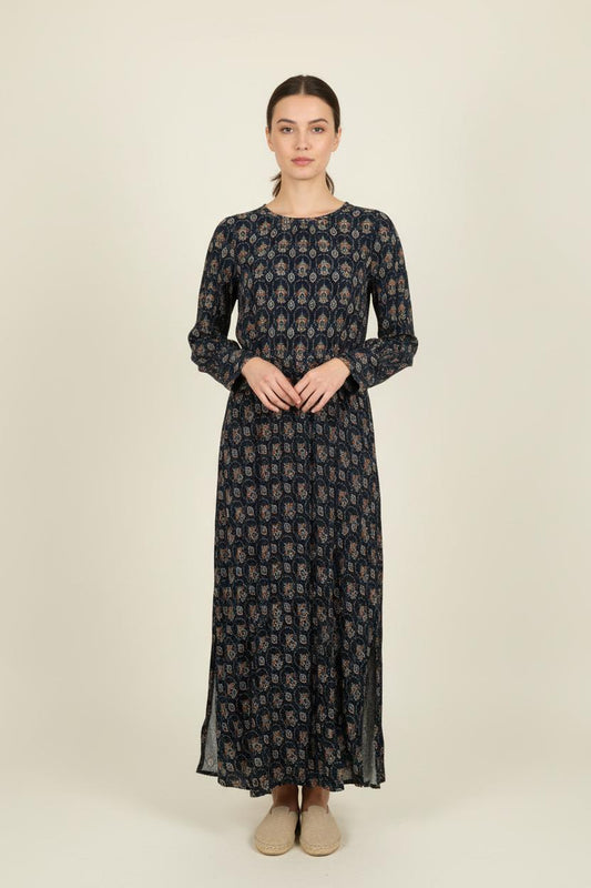 Robe Longue Bleue et Multicolore - Taille S/36