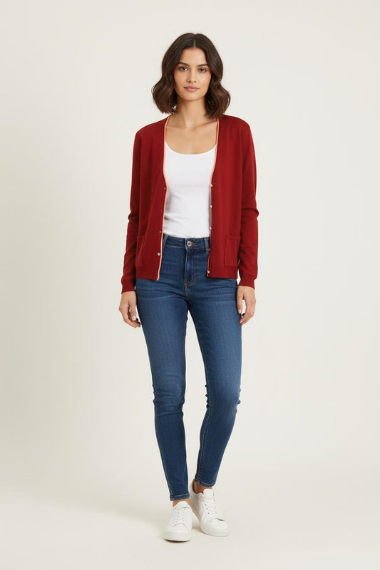 Cardigan Bordeaux et Beige - Taille S/36