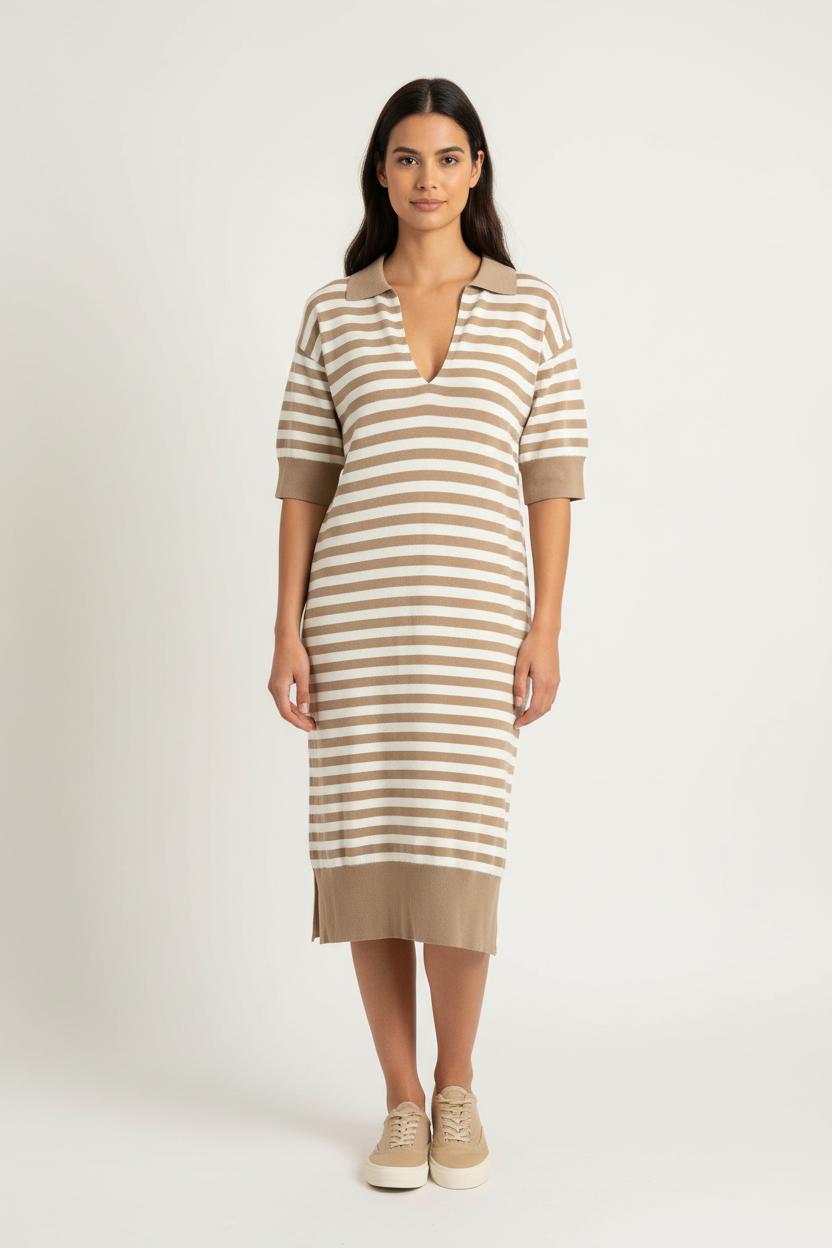 Robe Rayée Beige et Blanche - Taille S/36