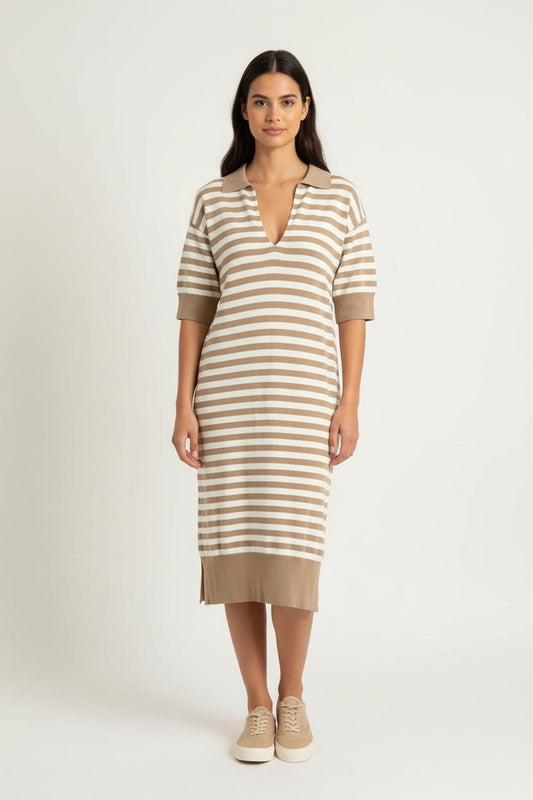 Robe Rayée Beige et Blanche - Taille S/36