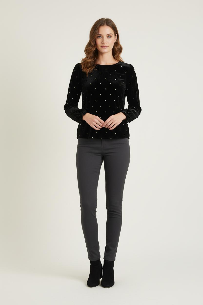 Blouse Noire à Pois Blancs - Taille XS/34