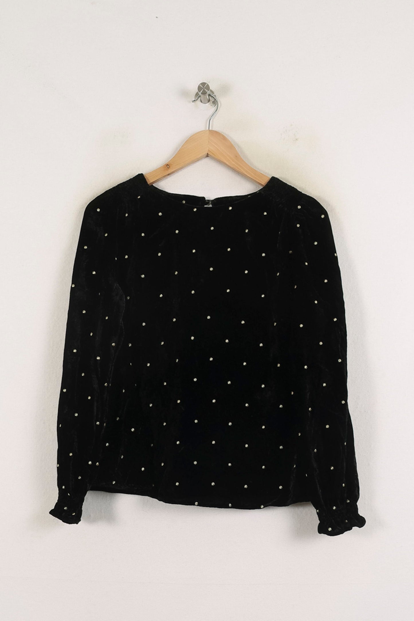 Blouse Noire à Pois Blancs - Taille XS/34