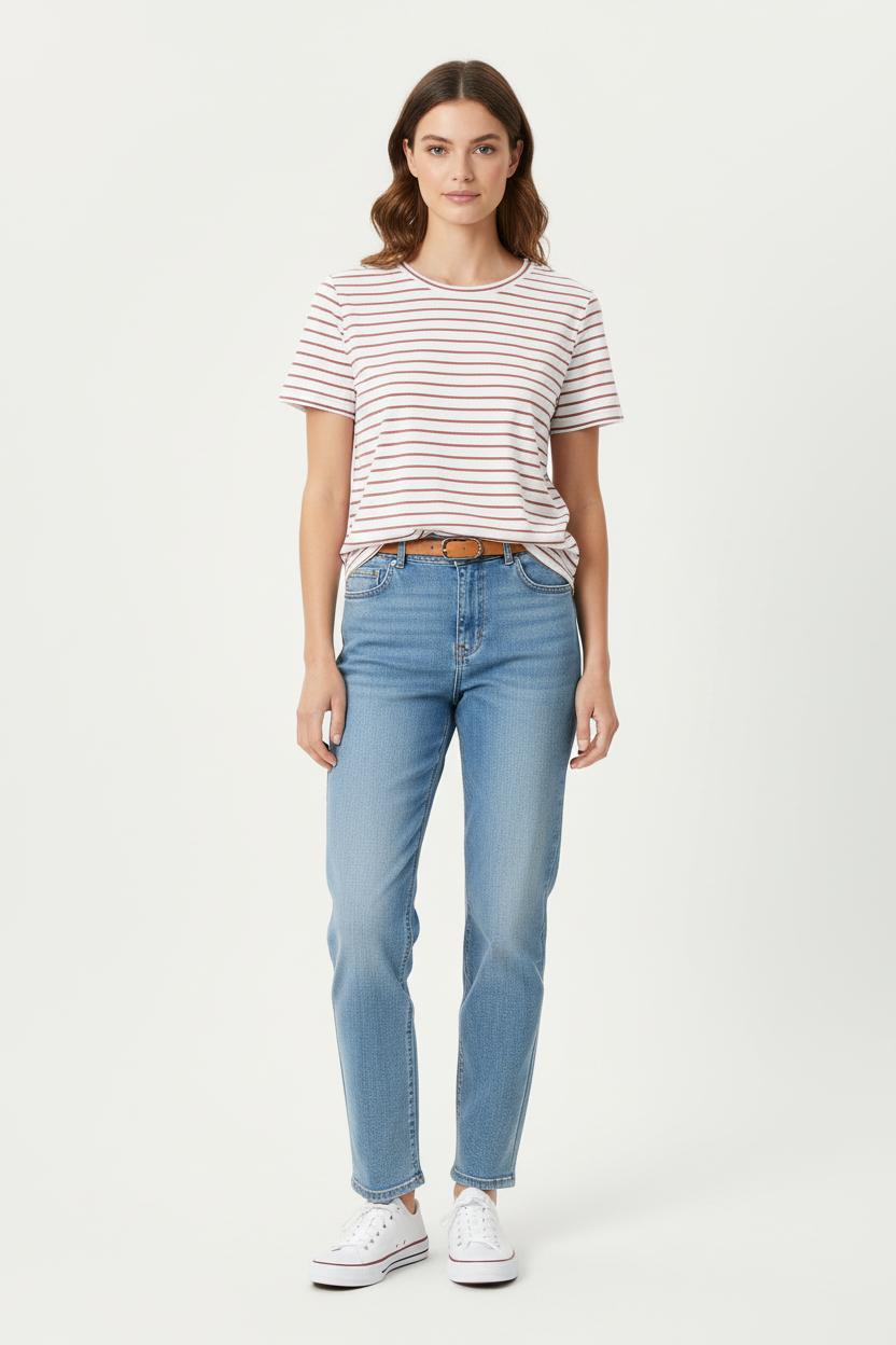 Tee-shirt Rayé Beige et Rouge - Taille M/38