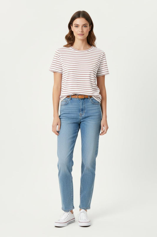 Tee-shirt Rayé Beige et Rouge - Taille M/38