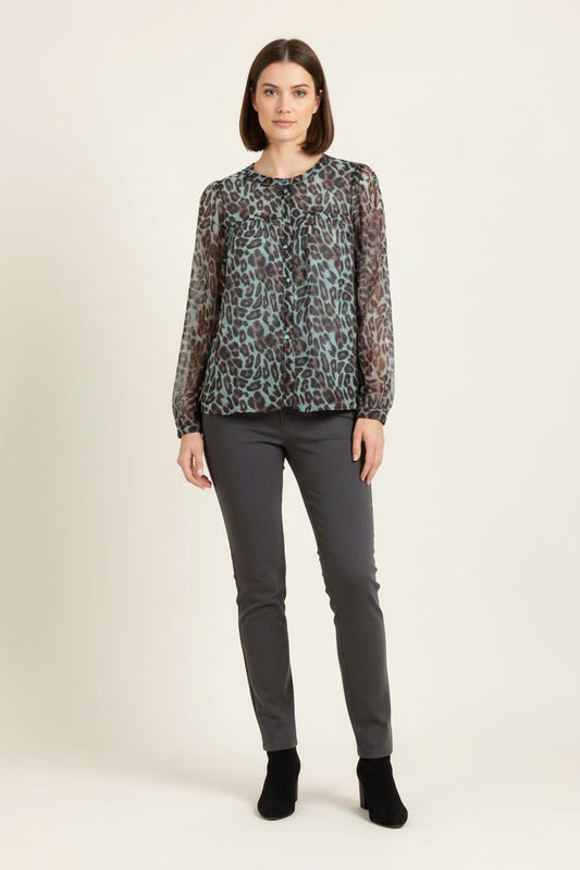 Blouse Verte et Marron - Taille S/36