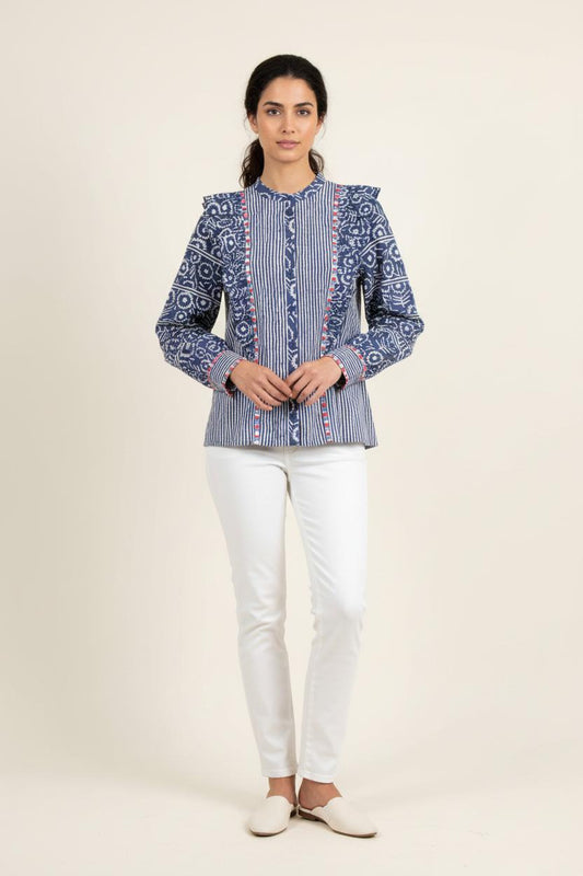 Blouse Bleu et Blanc - Taille XS/34
