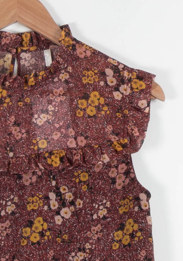 Blouse Fleurie Bordeaux et Jaune - Taille S/36
