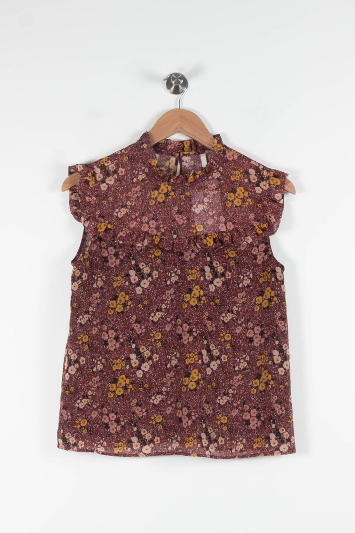 Blouse Fleurie Bordeaux et Jaune - Taille S/36