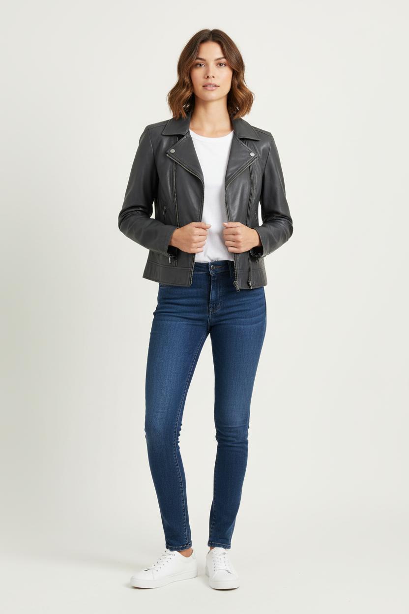 Blouson et Cuir Gris - Taille S/36