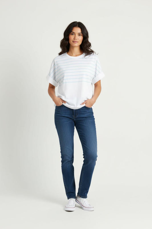 T-shirt Blanc et Bleu - Taille XXL/44