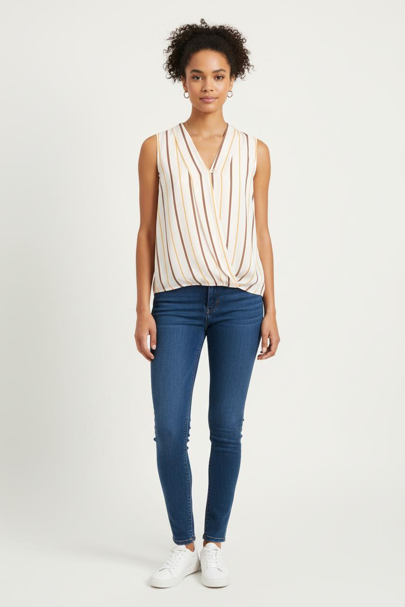 Blouse Sans Manches Beige Marron et Jaune - Taille S/36