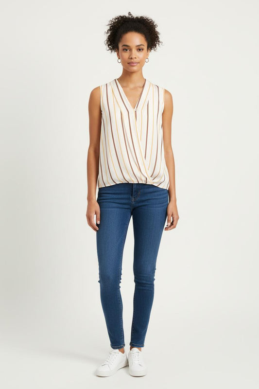 Blouse Sans Manches Beige Marron et Jaune - Taille S/36