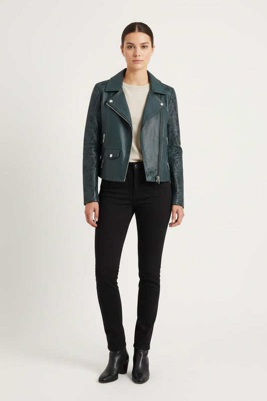 Blouson en cuir Vert - Taille M/38