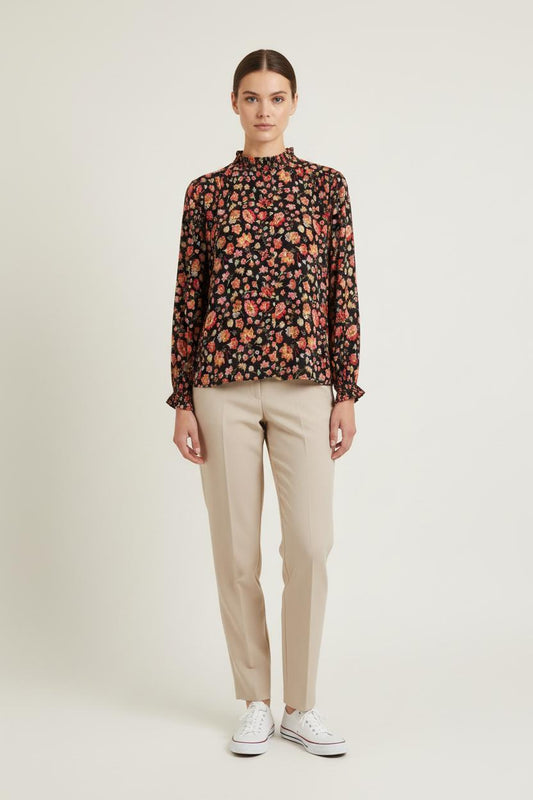 Blouse Fleurie Noire et Rouge - Taille M/38