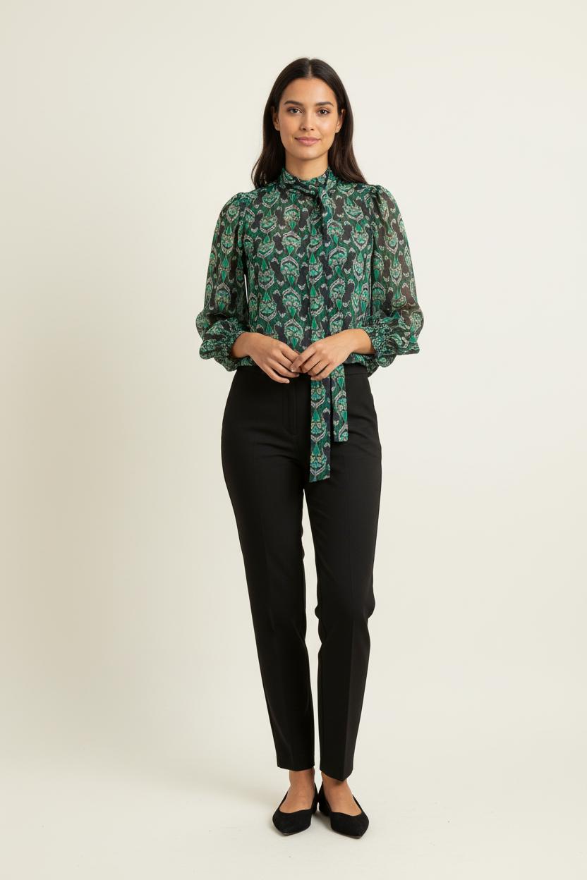 Blouse Verte et Noire - Taille XS/34