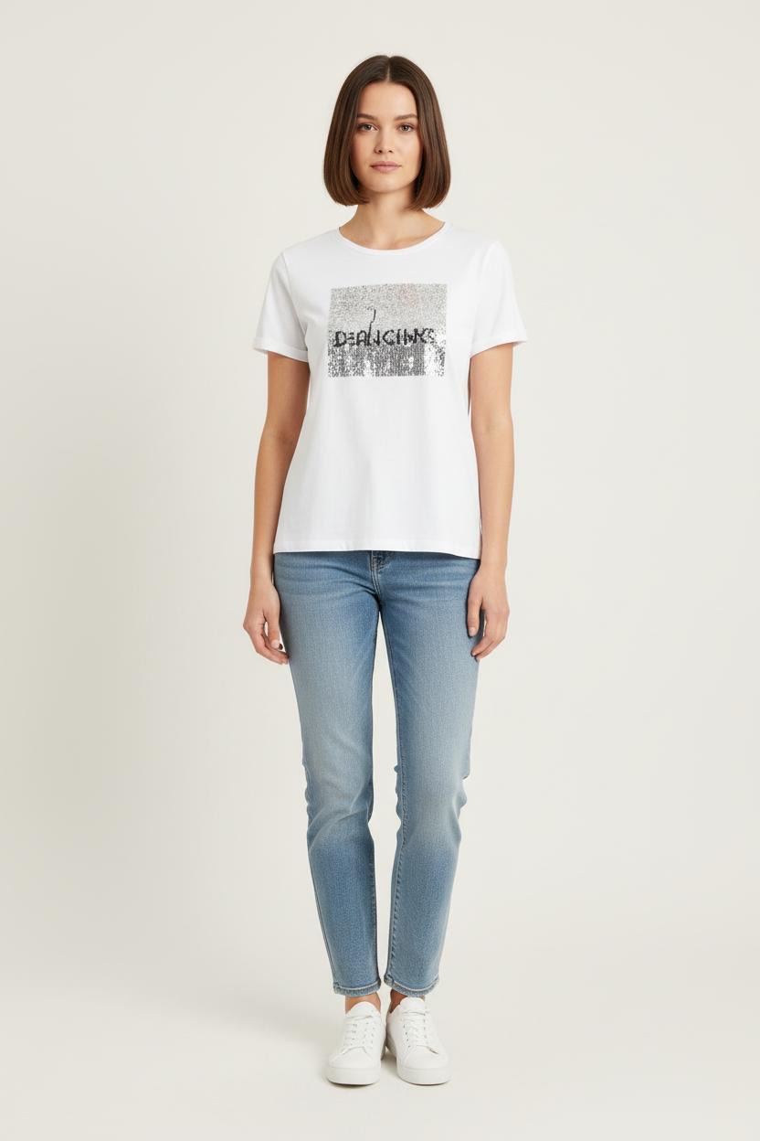 Tee-shirt Blanc et Argenté - Taille S/36