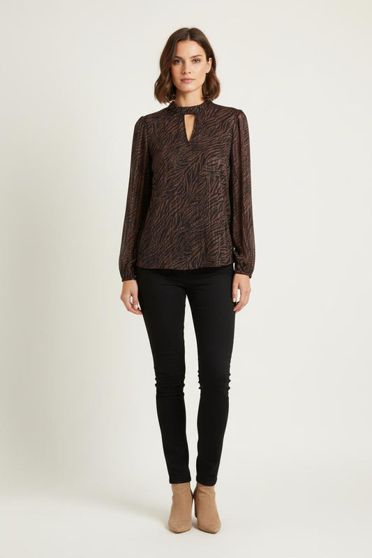 Blouse Marron et Noire - Taille S/36