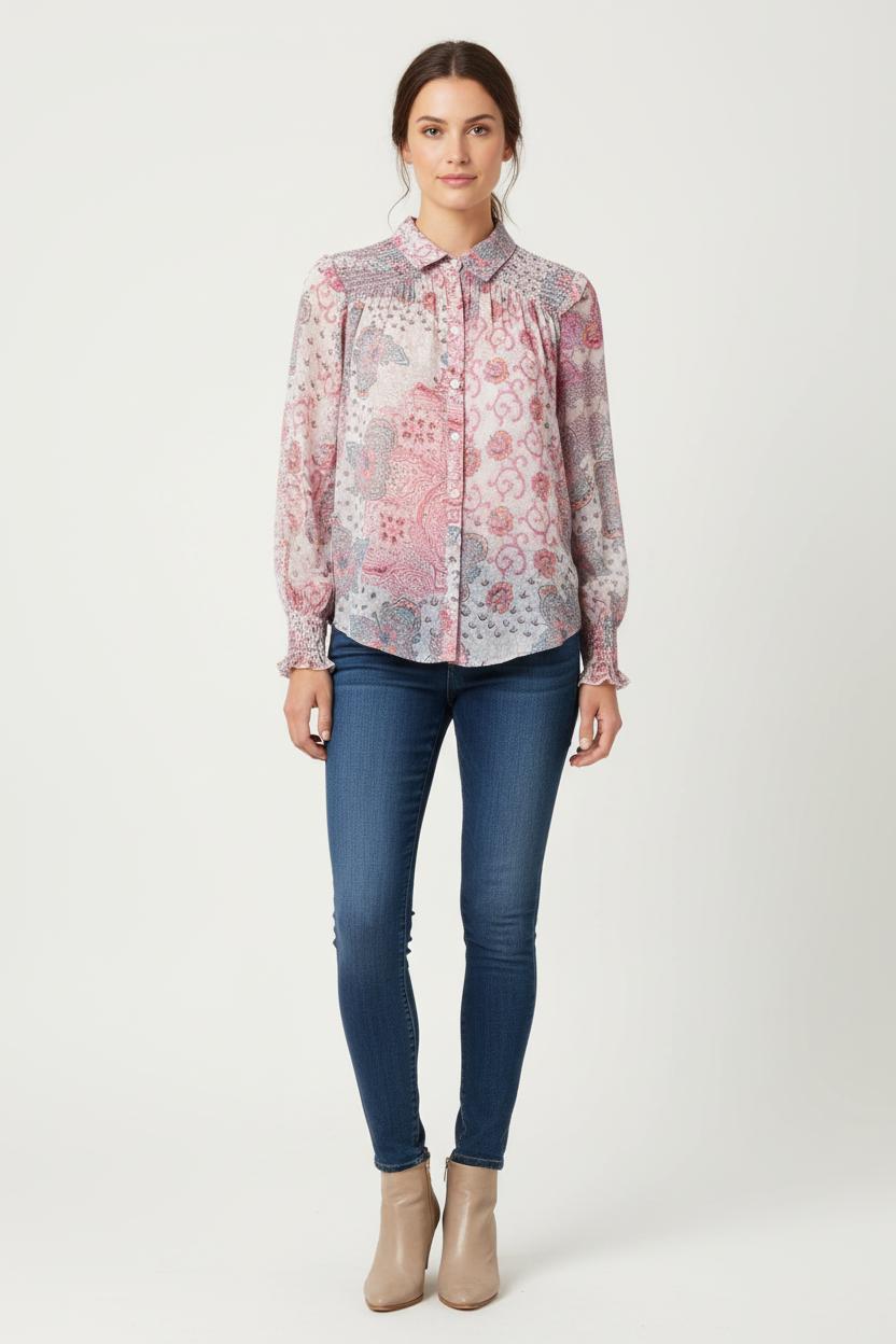 Blouse Rose et Grise - Taille XS/34