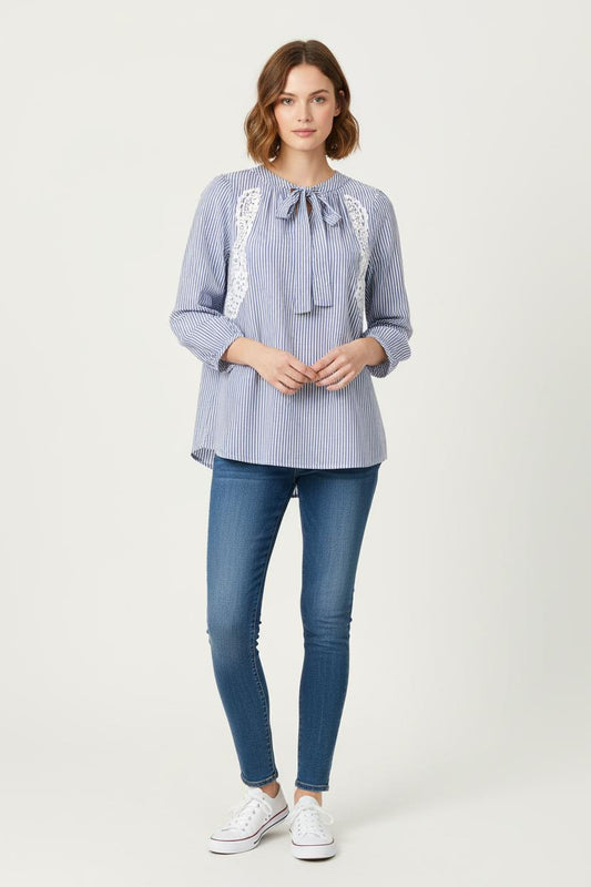 Blouse Bleue et Blanche - Taille L/40