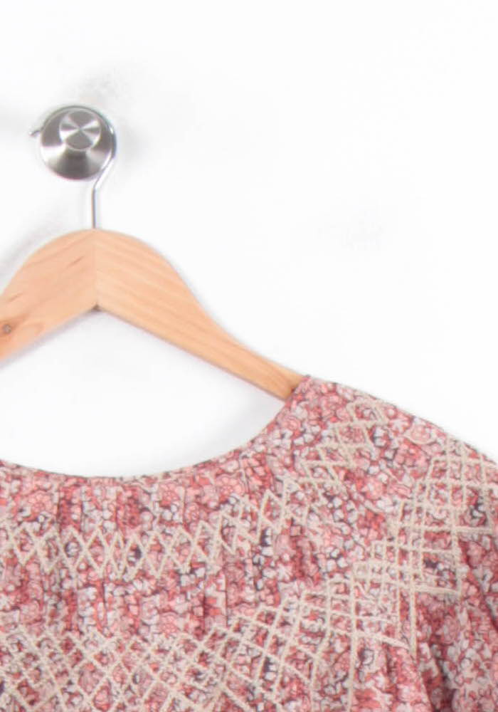 Blouse Fleurie Bordeaux et Beige - Taille M/38