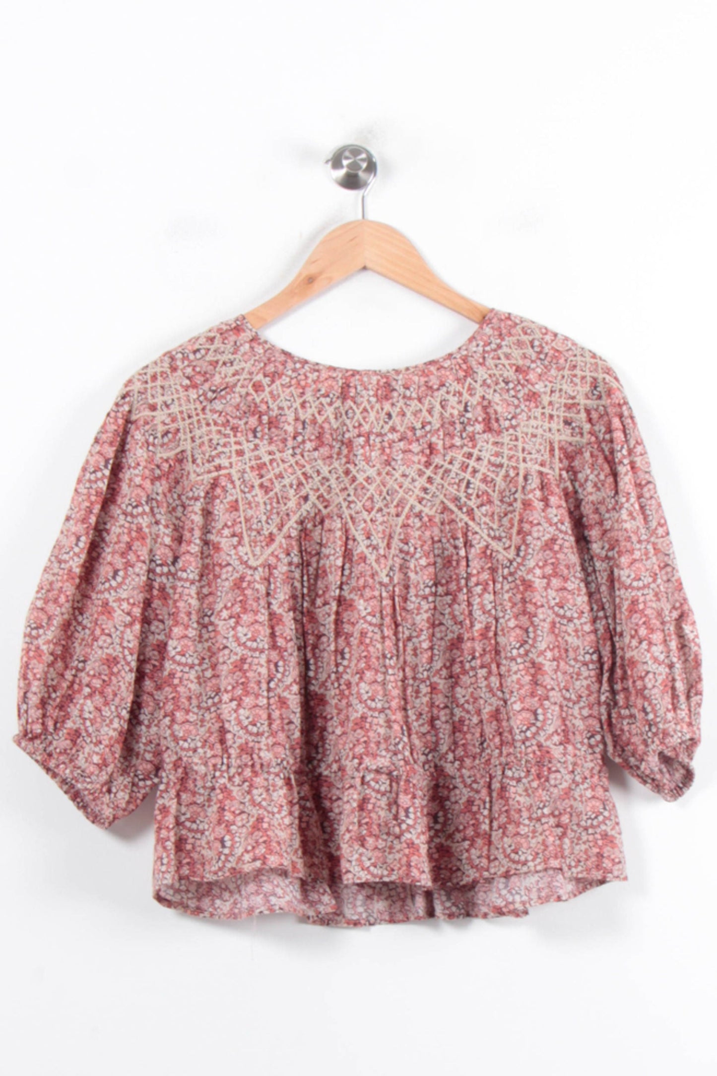 Blouse Fleurie Bordeaux et Beige - Taille M/38