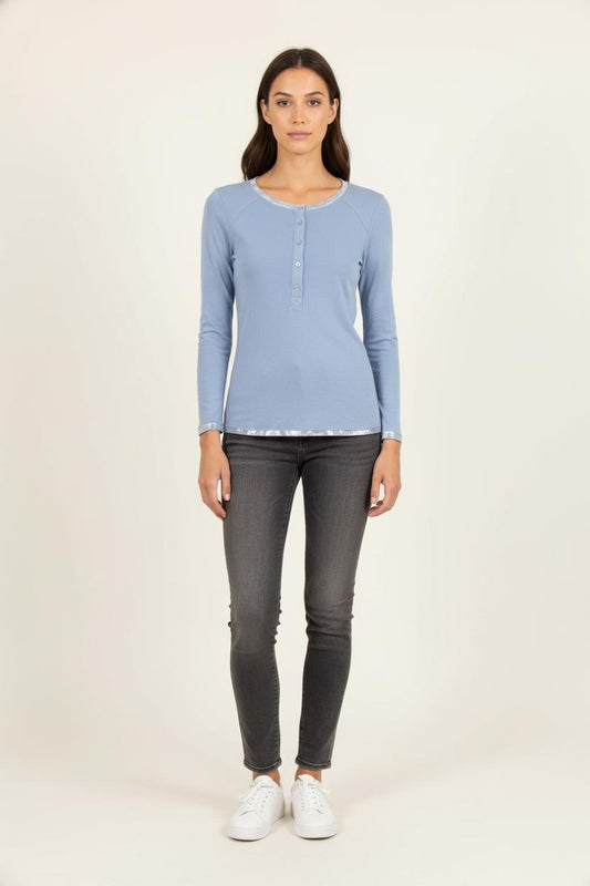 T-shirt Manches Longues Bleu et Argenté - Taille S/36