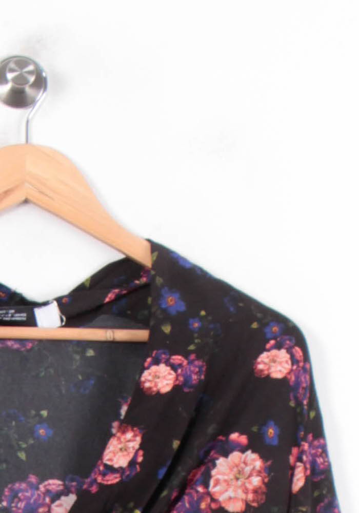 Blouse Fleurie Noire et Rose - Taille S/36