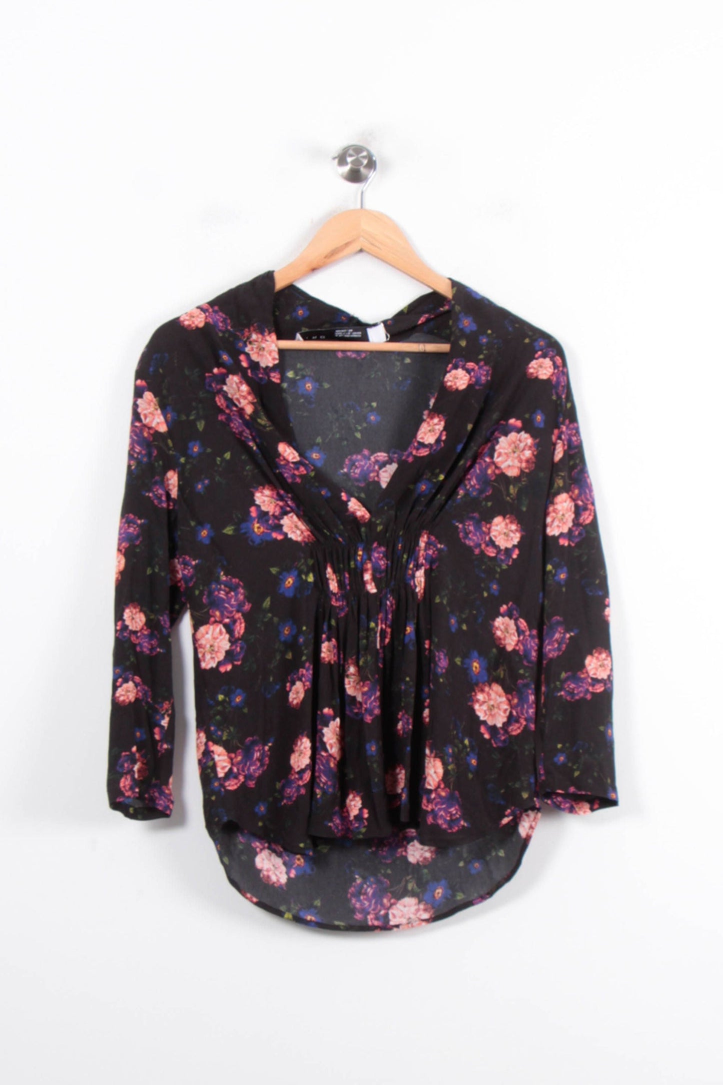 Blouse Fleurie Noire et Rose - Taille S/36