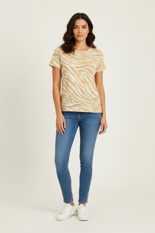 Tee-shirt Beige et Blanc - Taille XS/34