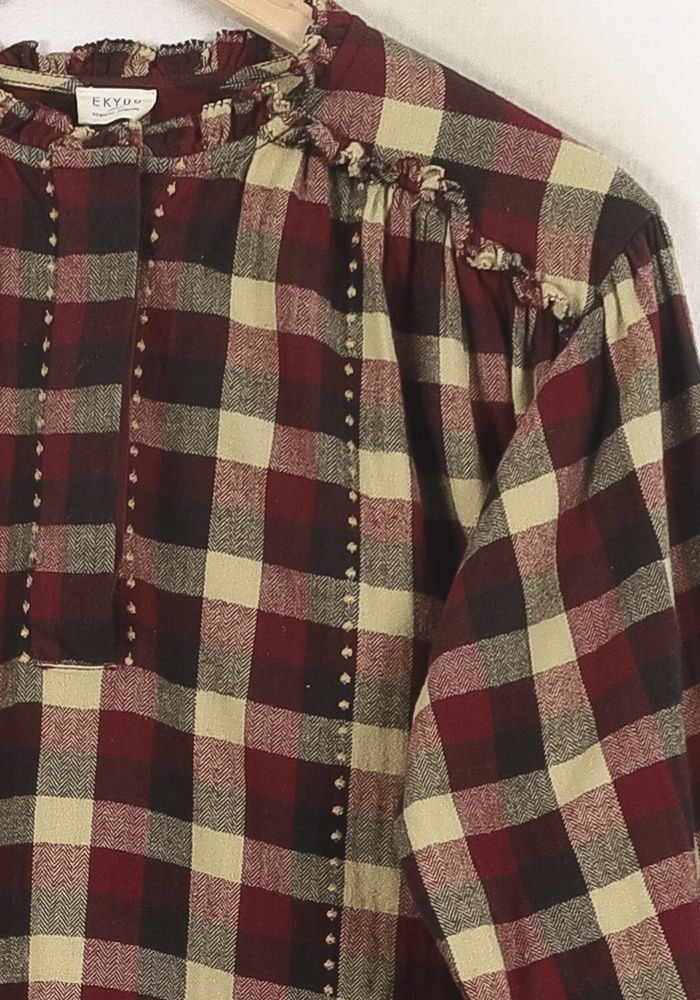 Blouse Carreaux Bordeaux et Beige - Taille XS/34
