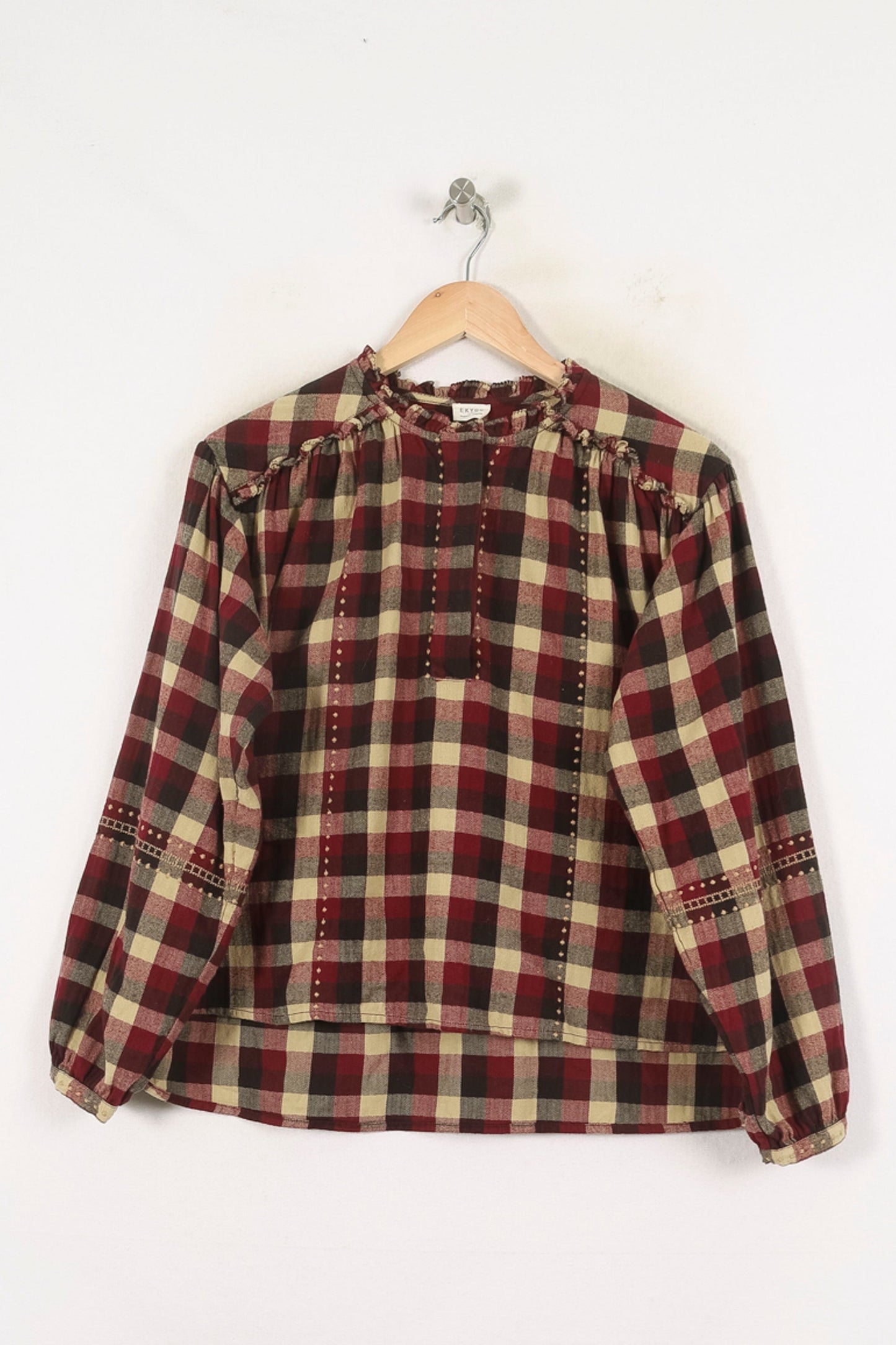 Blouse Carreaux Bordeaux et Beige - Taille XS/34