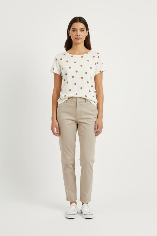 Tee-shirt Blanc à Pois Marron - Taille XS/34