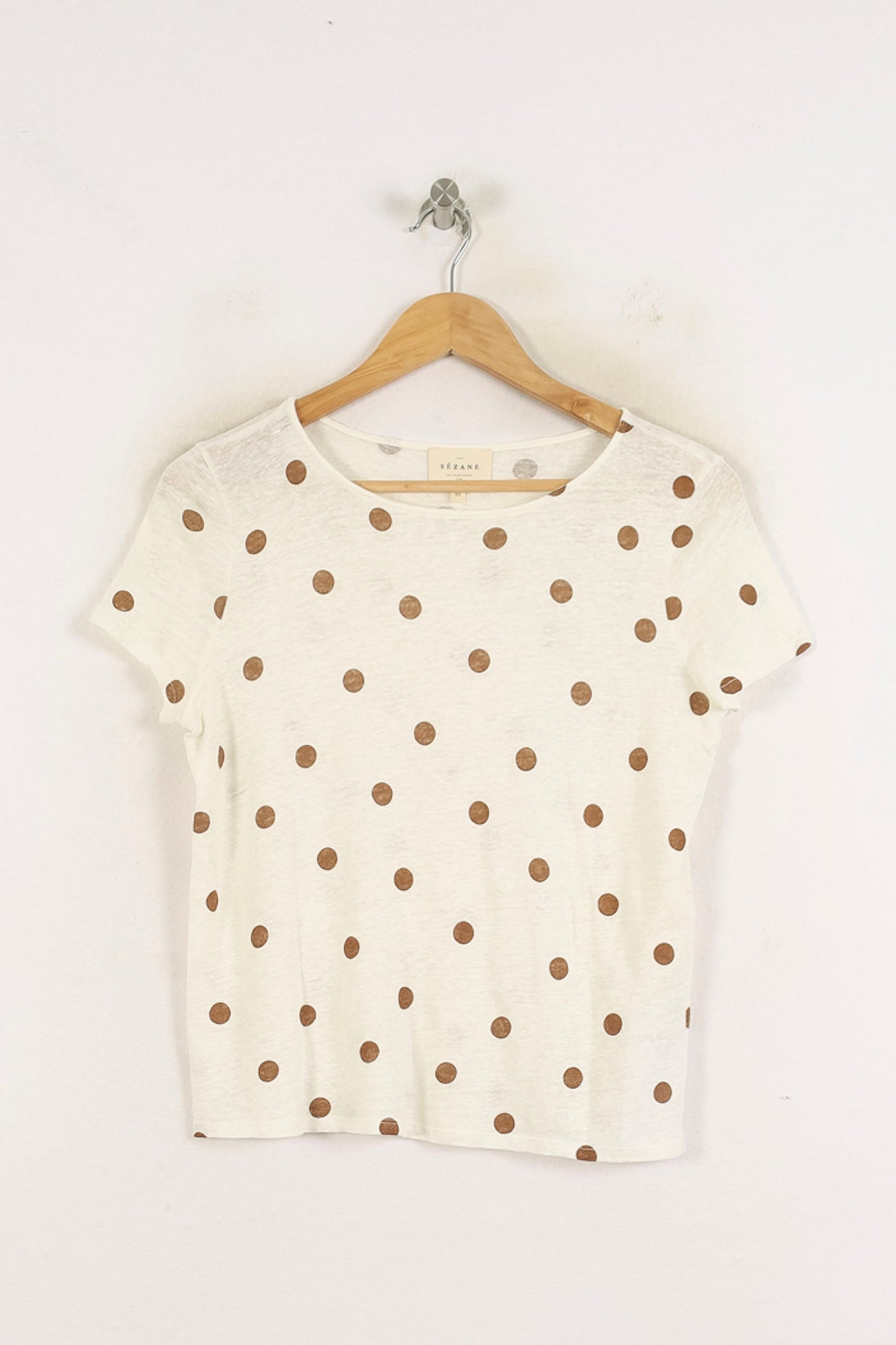 Tee-shirt Blanc à Pois Marron - Taille XS/34