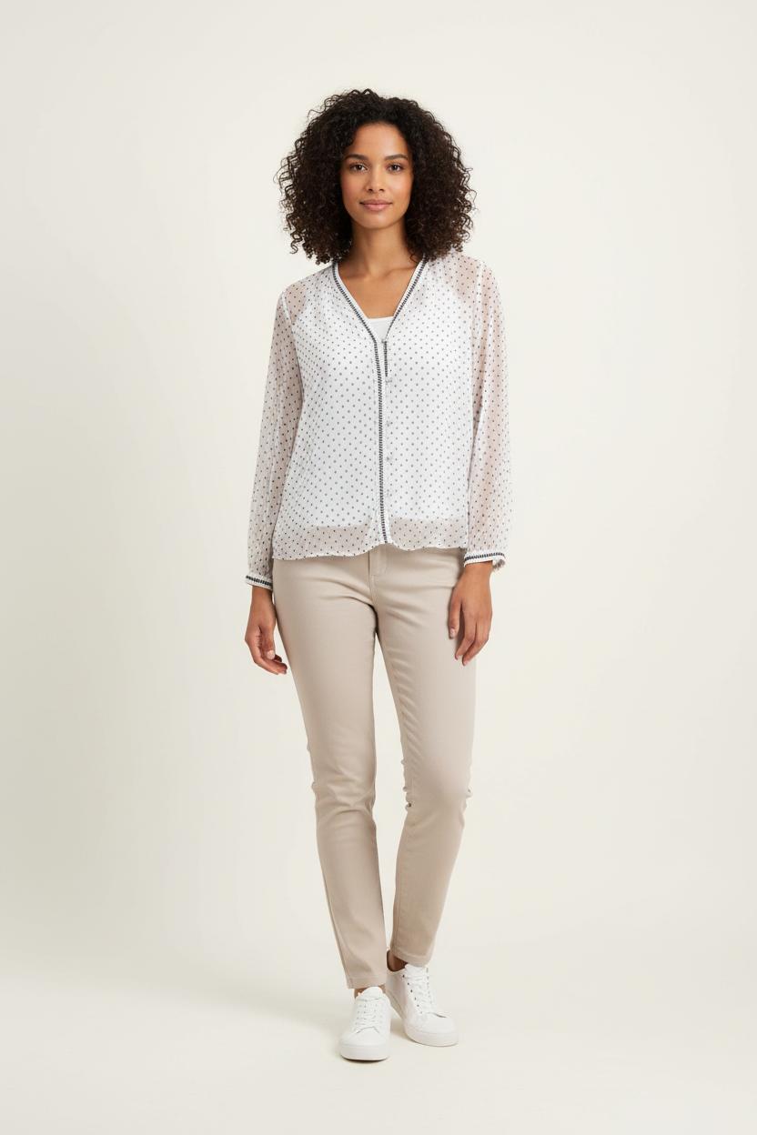 Blouse Blanche à Pois Noirs - Taille M/38