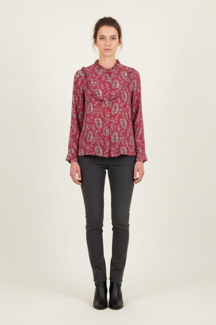 Blouse Bordeaux et Beige - Taille M/38