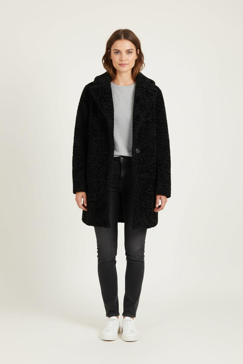 Manteau Bouclé Noir - Taille XS/34
