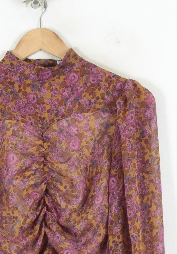 Blouse Fleurie Rose et Jaune - Taille XS/34