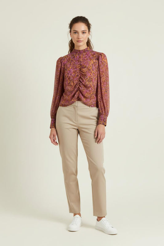 Blouse Fleurie Rose et Jaune - Taille XS/34