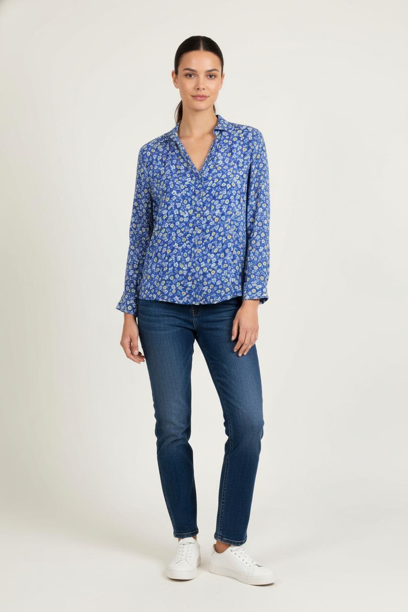 Blouse Bleue à Fleurs - Taille M/38