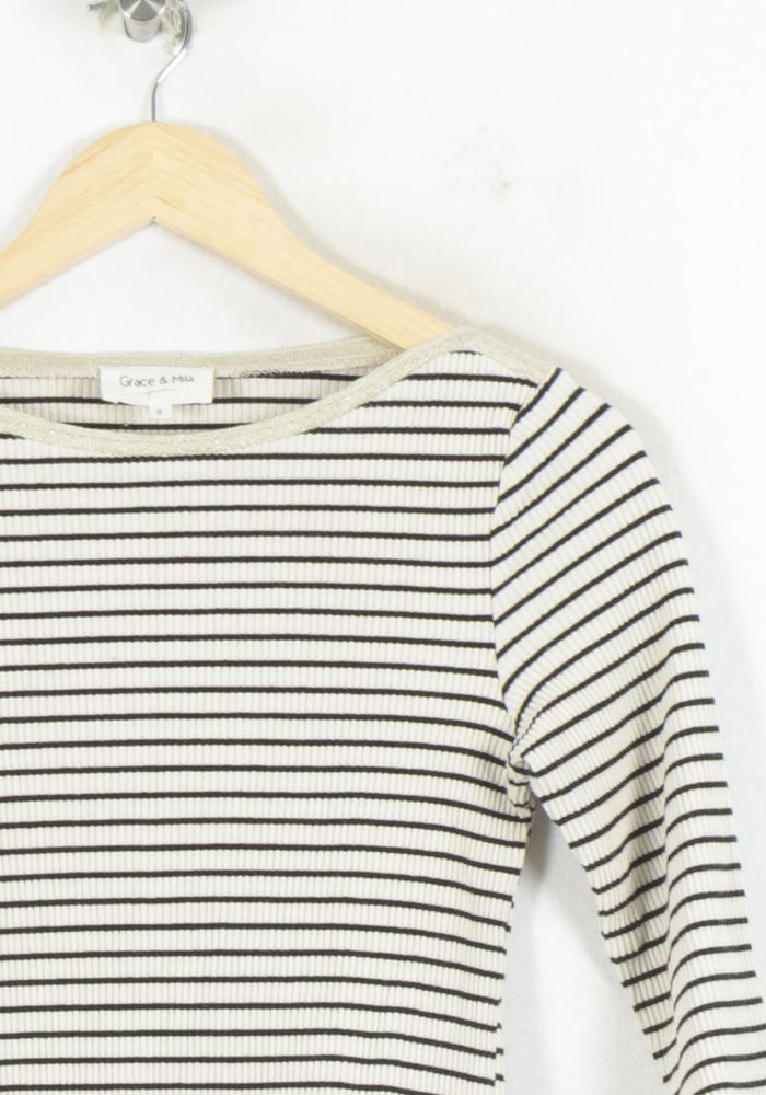 Marinière Beige et Noire - Taille S/36