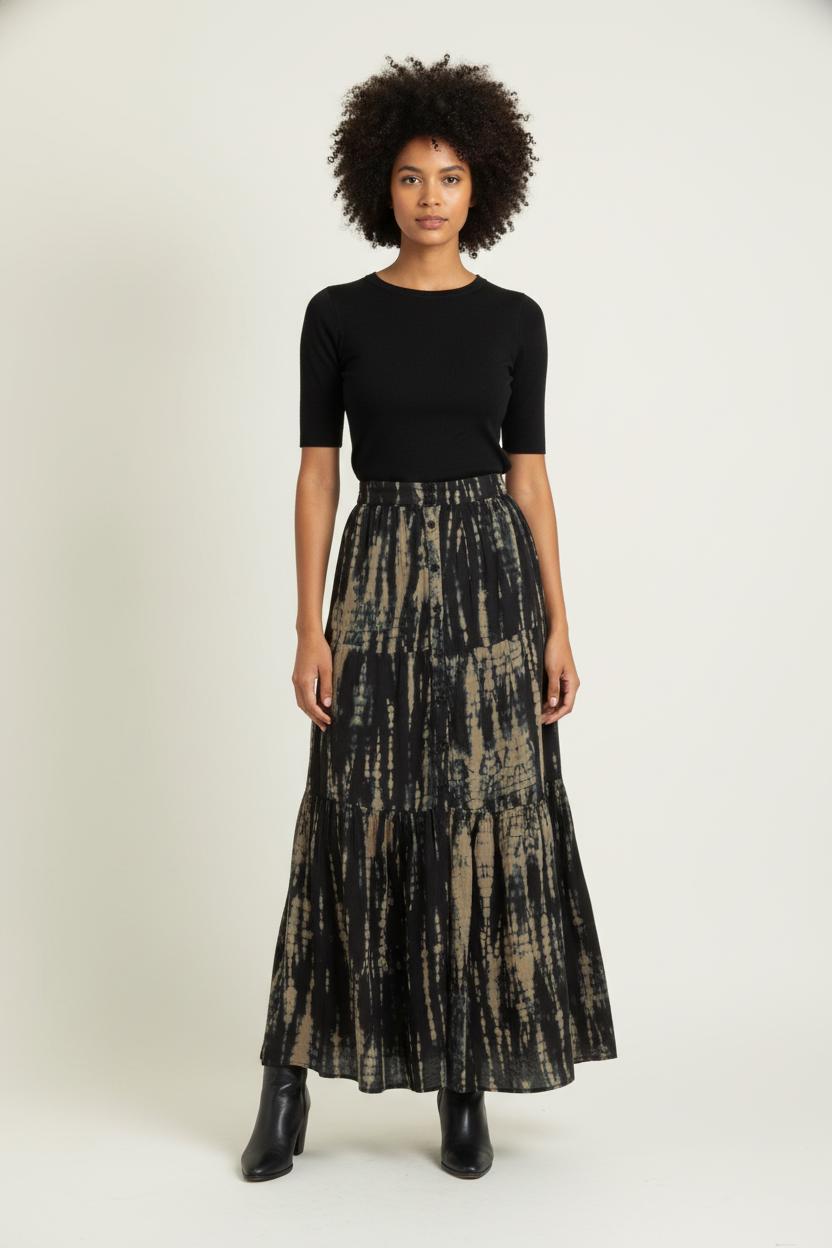 Jupe Longue Noire et Beige - Taille XS/34