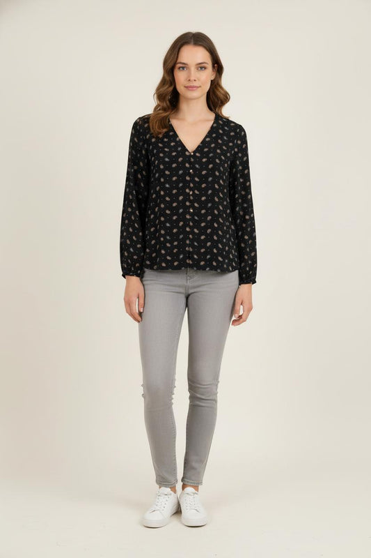 Blouse Noire à Motifs - Taille XL/42