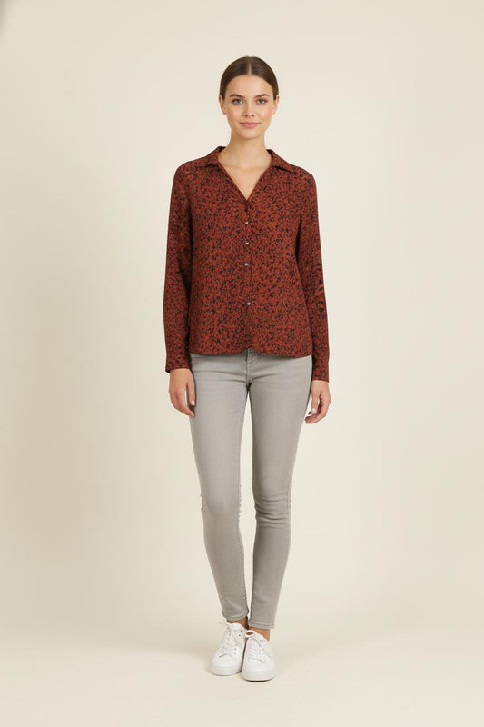 Blouse Marron et Bleu - Taille M/38