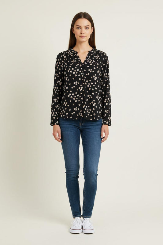 Blouse Noire à Fleurs Blanches - Taille M/38