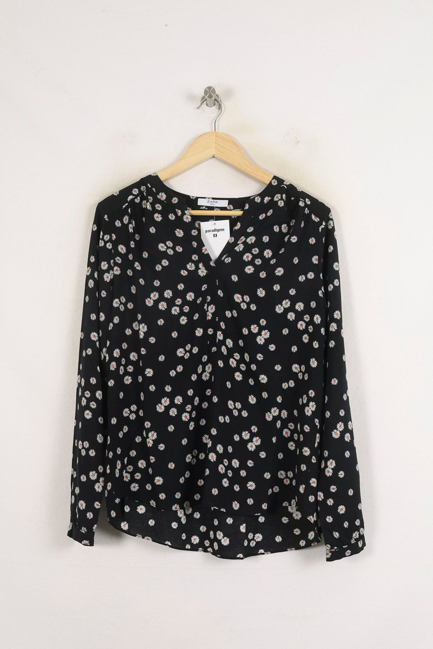 Blouse Noire à Fleurs Blanches - Taille M/38