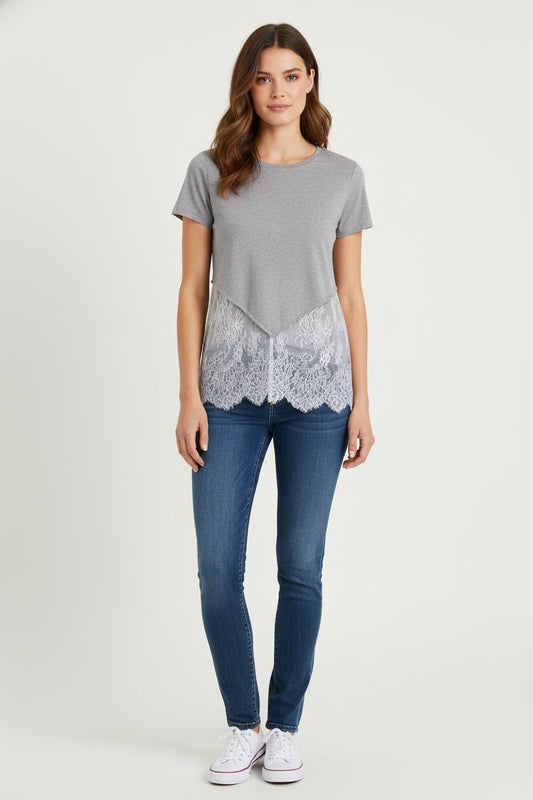 T-shirt Gris et Blanc - Taille S/36