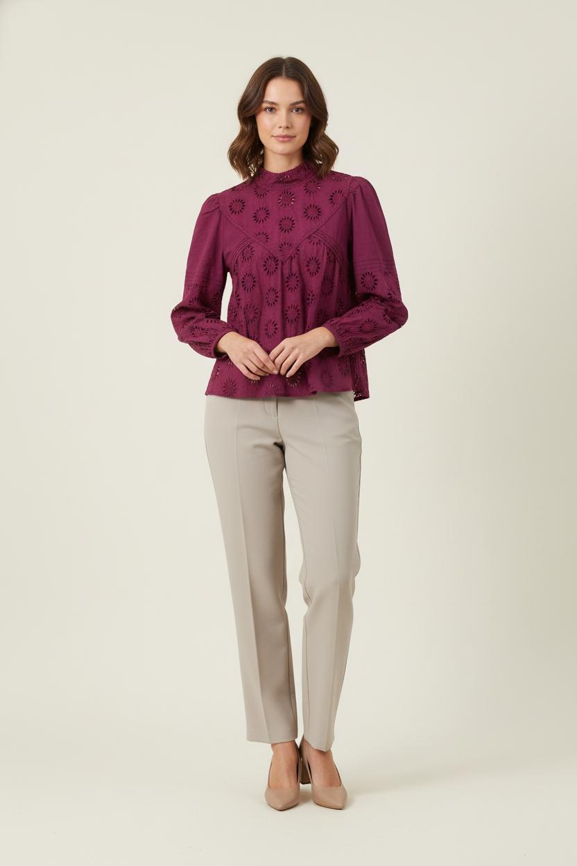 Blouse Brodée Bordeaux - Taille S/36