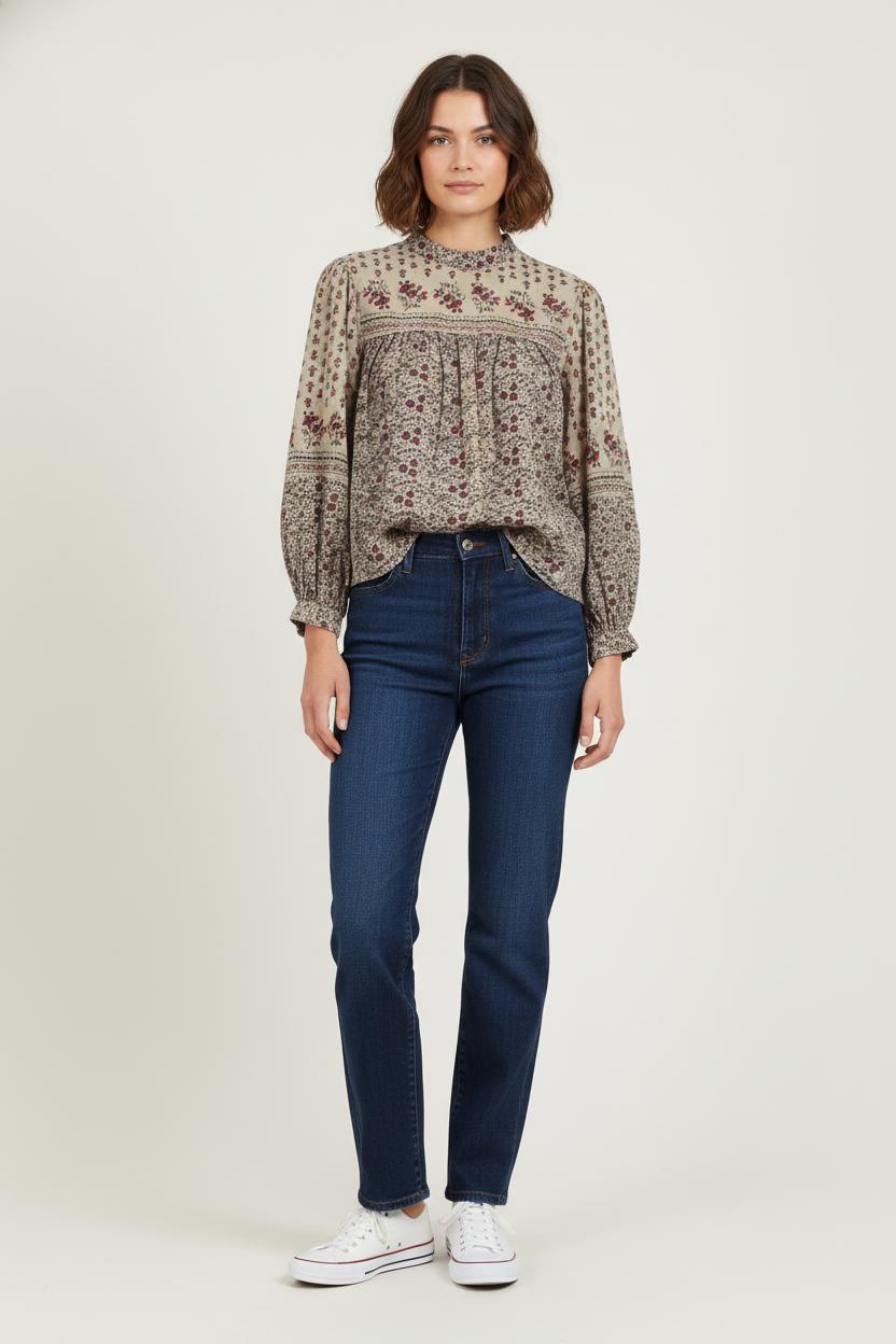 Blouse Beige et Bordeaux - Taille XS/34